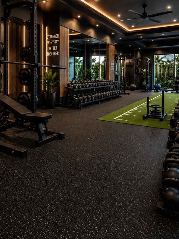 Modern-luxury-gym-with-black-rubber-flooring Modern luxury gym with black rubber flooring
